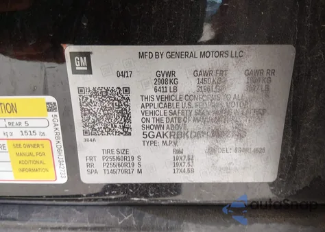 2017 Buick Enclave Leather z USA, uszkodzony, nr VIN 5GAKRBKD6HJ342733